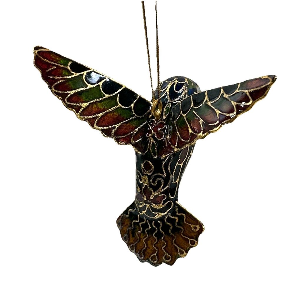 Pair Of Beautiful Cloisonné Hummingbird Decorations VGC - Picture 4 of 6